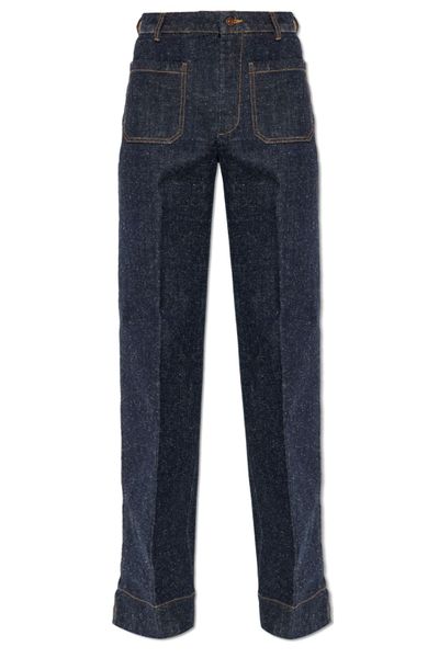 Victoria Beckham Logo Embroidered Wide-Leg Jeans
