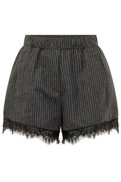 Ganni Pinstriped Lace-Trim Shorts