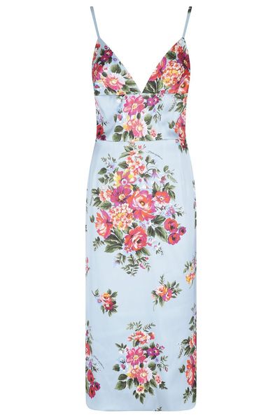 Dolce & Gabbana Flower Bouquet-Printed Satin Dress