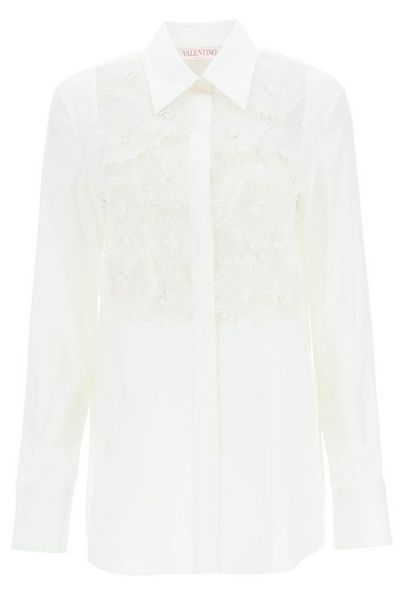 Valentino Embroidered Front-Tie Shirt