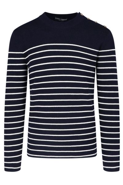 Dolce & Gabbana Striped Button-Detail Knitted Sweater