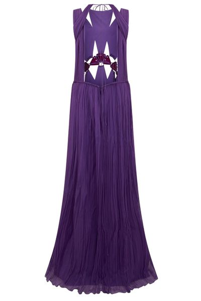 Alberta Ferretti Cut-Out Plissé Long Dress