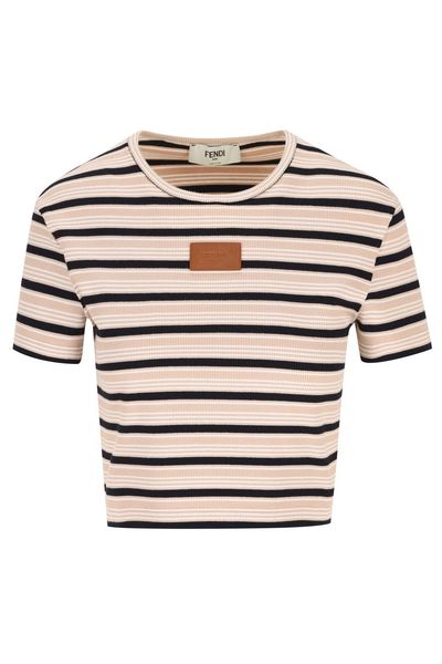 Fendi Logo Patch Striped Cropped Jumper