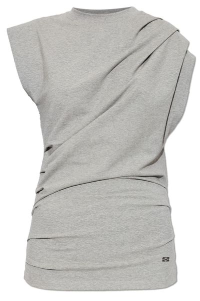 Ganni Logo Plaque Draped Jersey Top