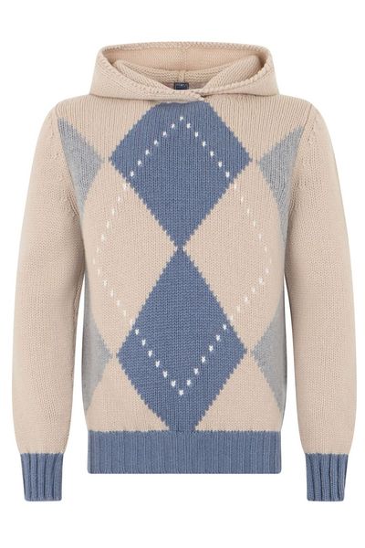Fedeli Argyle Printed Knitted Hoodie