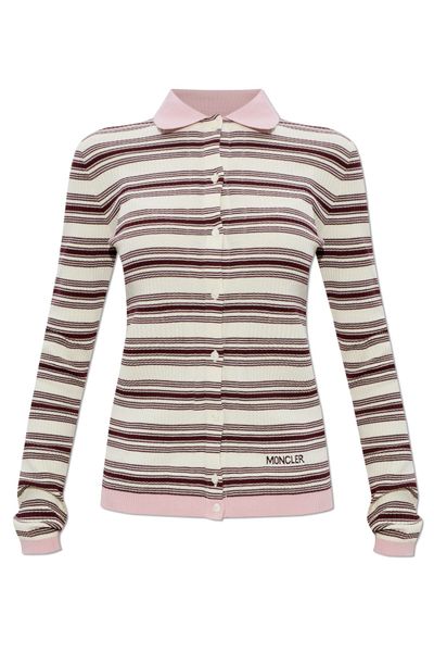Moncler Striped Long-Sleeved Knitted Polo Top
