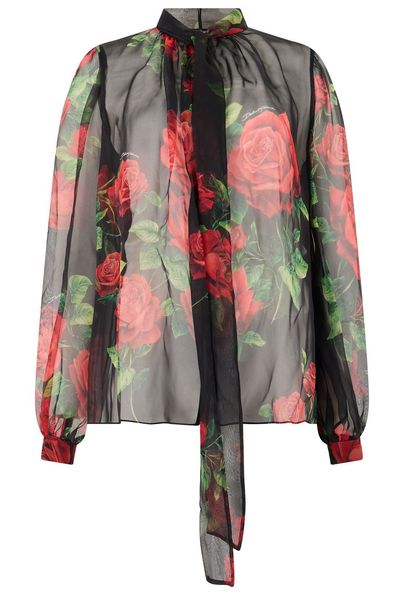 Dolce & Gabbana Sheer Floral Tie-Neck Top