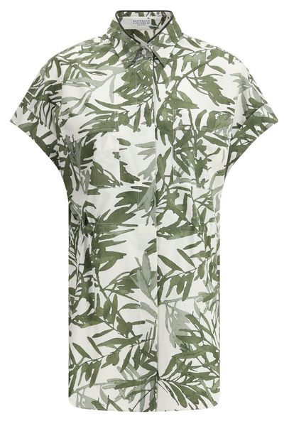Brunello Cucinelli Leaf Printed Short-Sleeved Shirt