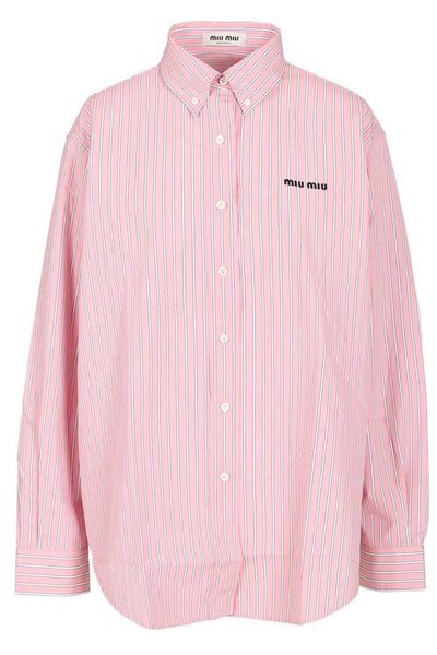 Miu Miu Logo-Embroidered Striped Shirt