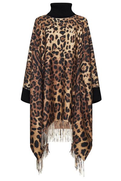 Dolce & Gabbana Leopard Printed Fringed Poncho