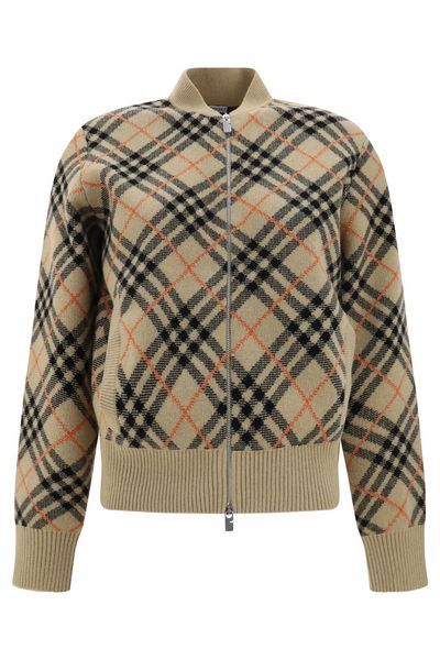Burberry Checked Knitted Zip-Up Bomber Jacket