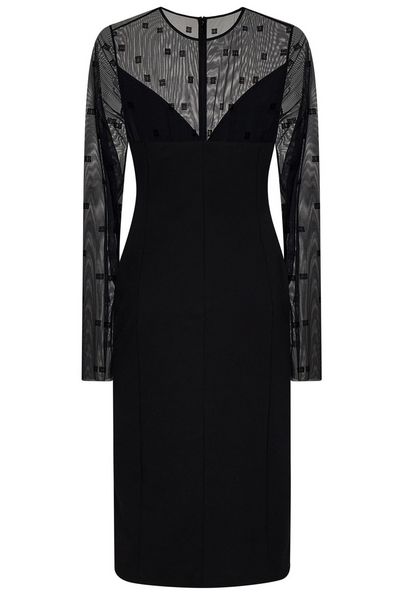 Givenchy V-Neck Sheer Monogrammed Midi Dress