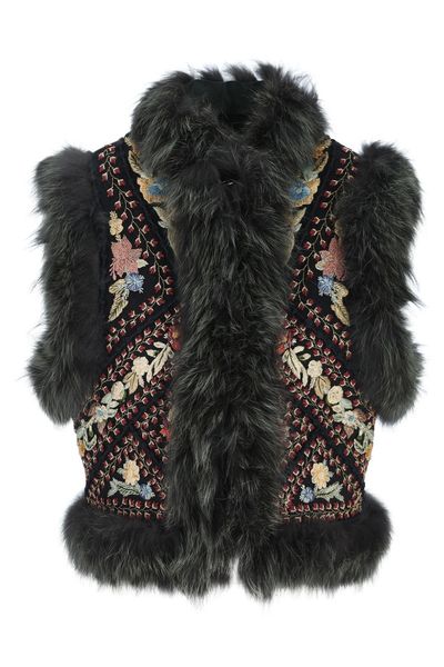 Fendi Fur-Trim Embroidered Tulle Gilet