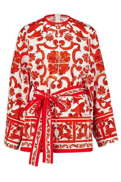 Dolce & Gabbana Majolica Printed Wrap Blouse