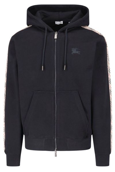 Burberry Check-Trim Zip-Up Drawstring Hoodie