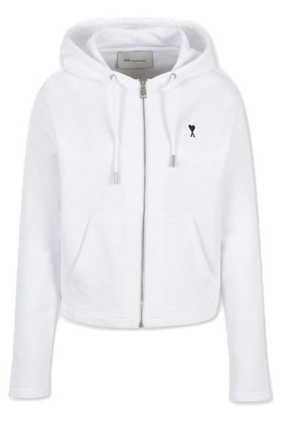 AMI Paris De Coeur Zip-Up Drawstring Hoodie