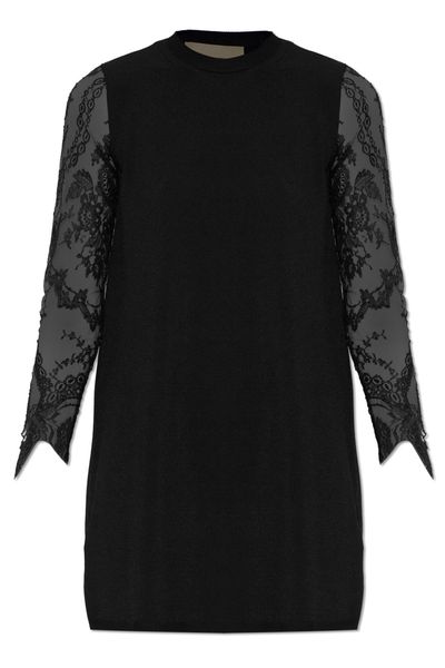 Valentino Lace-Sleeved Crewneck Mini Dress