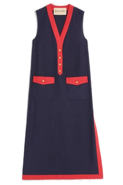 Valentino V-Neck Sleeveless Midi Dress