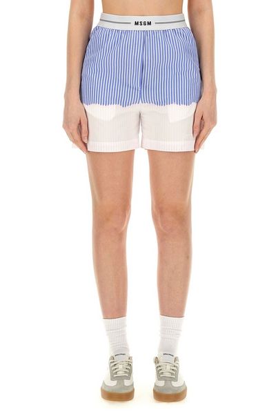 MSGM Logo WaistBand Striped Shorts