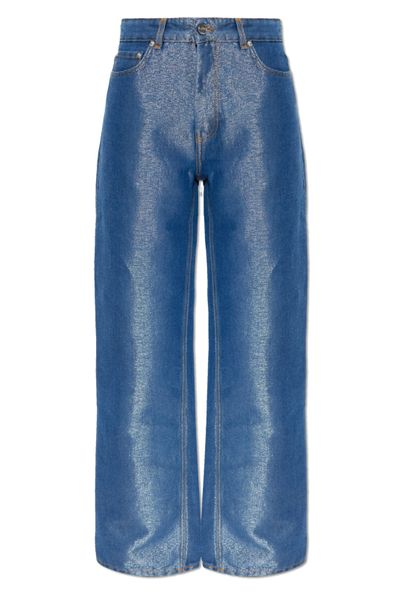Ganni Metallic-Effect Logo Patch Jeans