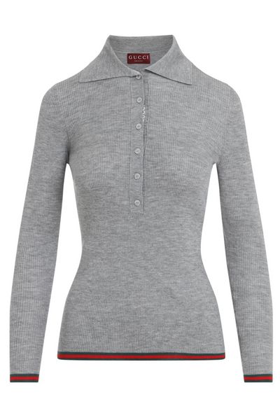 Gucci Ribbed Knit Long-Sleeve Polo Shirt