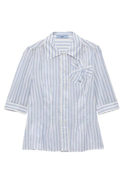 Prada Bow Detail Striped Shirt