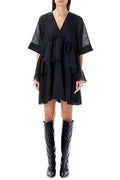 Ganni Crinkled V-Neck Mini Dress