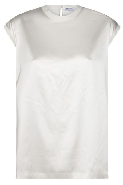 Brunello Cucinelli Cap-Sleeved Crewneck Satin Blouse
