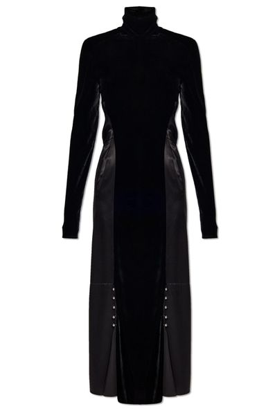 Lanvin Velvet-Panel Open-Back Turtleneck Dress