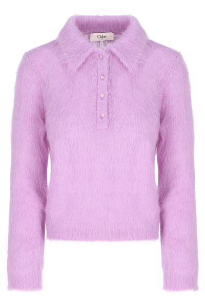 Chloé Collared Long-Sleeve Knitted Polo Top