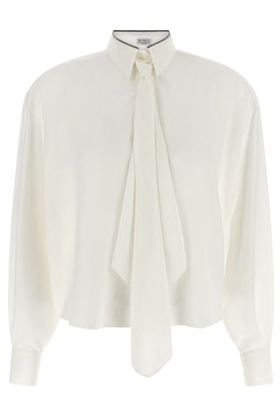 Brunello Cucinelli Long Sleeve Tie Detail Blouse