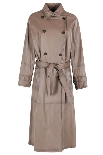 Emporio Armani Double-Breasted Leather Trench Coat