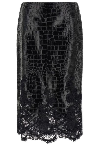 Ermanno Scervino Lace Trim Croc-Effect Midi Skirt