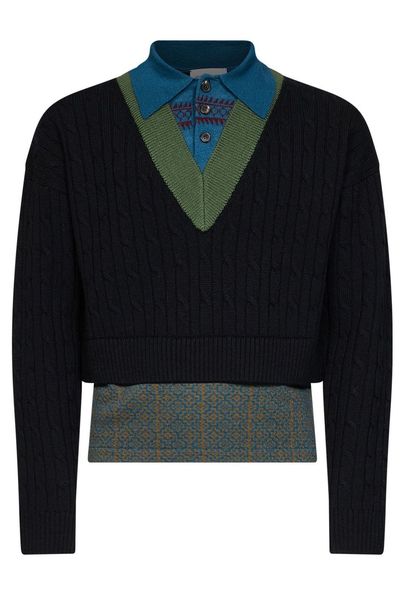 Dries Van Noten Medan Cropped V-Neck Knitted Sweater
