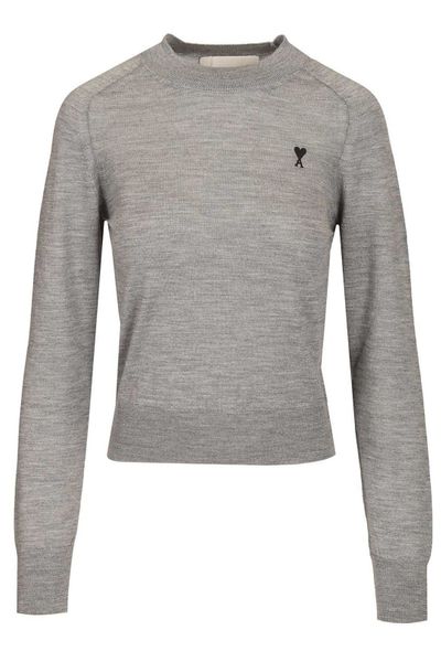 AMI Paris Logo Embroidered Crewneck Knitted Jumper