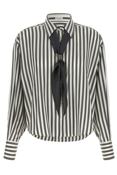 Brunello Cucinelli Foulard Striped Poplin Shirt