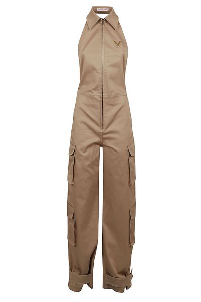 Valentino Logo Plaque Open Back Cargo Jumpsuit