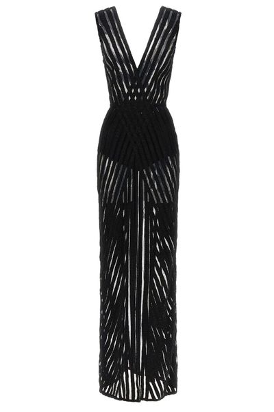 Elisabetta Franchi Striped Tulle Maxi Dress