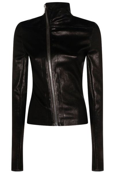 Rick Owens High Neck Zip-Up Leather Jacket