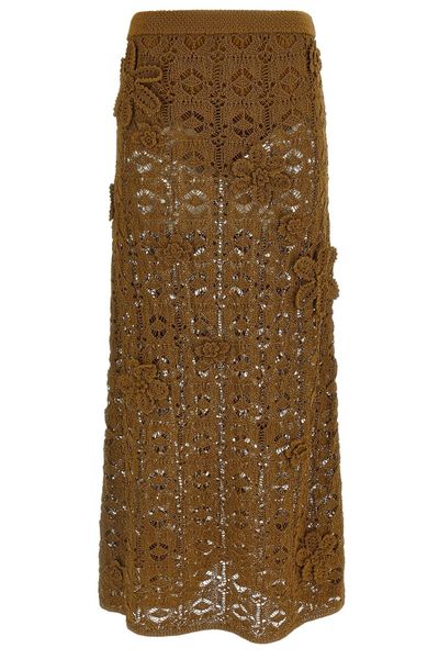 Pinko Flowers Appliqué Crochet-Effect Midi Skirt