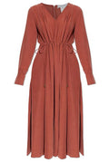 Max Mara V-Neck Drawstring Long-Sleeve Dress