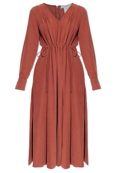 Max Mara V-Neck Drawstring Long-Sleeve Dress