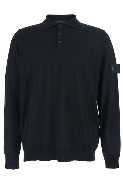 Stone Island Logo Patch Long Sleeved Polo Shirt