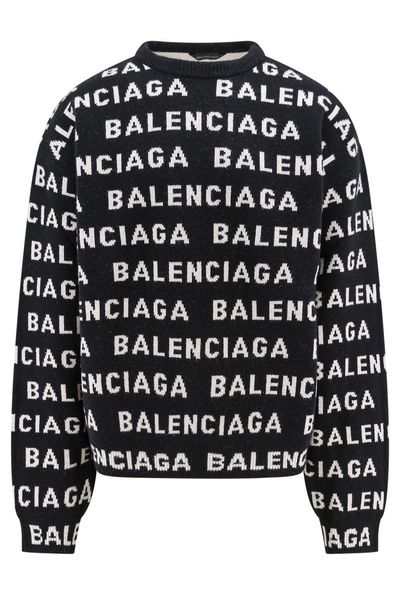 Balenciaga Allover Logo Intarsia Knitted Jumper