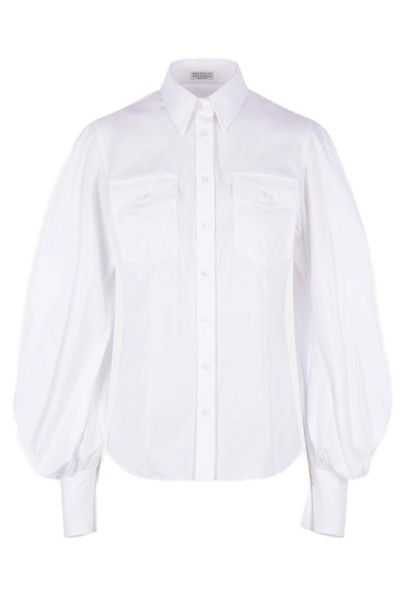 Brunello Cucinelli Long-Sleeved Curved Hem Shirt