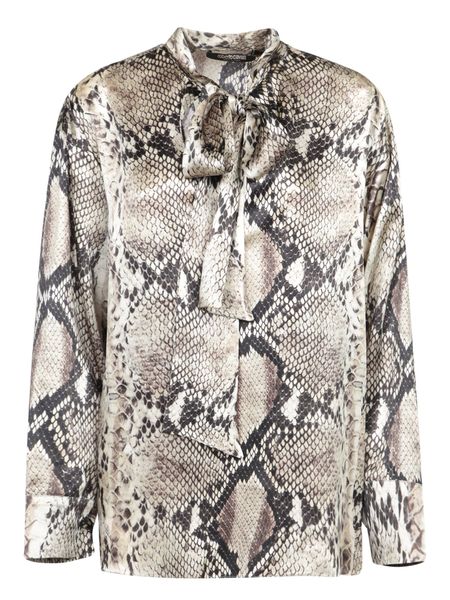 Roberto Cavalli Python Pattern Bow Collar Top