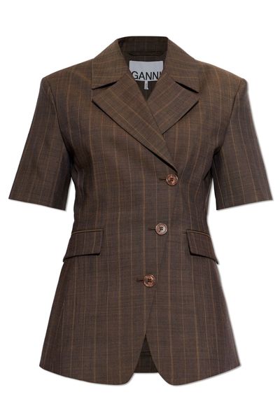 Ganni Striped Short Sleeved Blazer