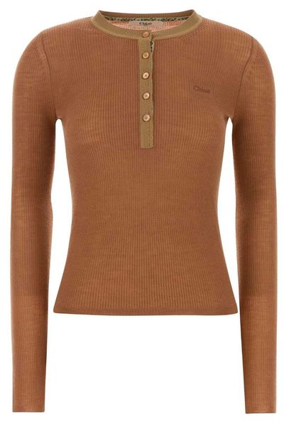 Chloé MP20 Ribbed Henley Knitted Top