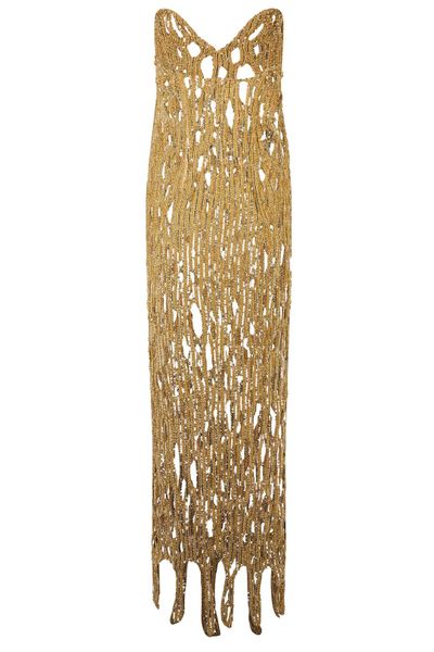 Moschino Heart-Neck Fringe Maxi Dress