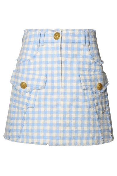 Balmain Gingham Tweed A-Line Skirt